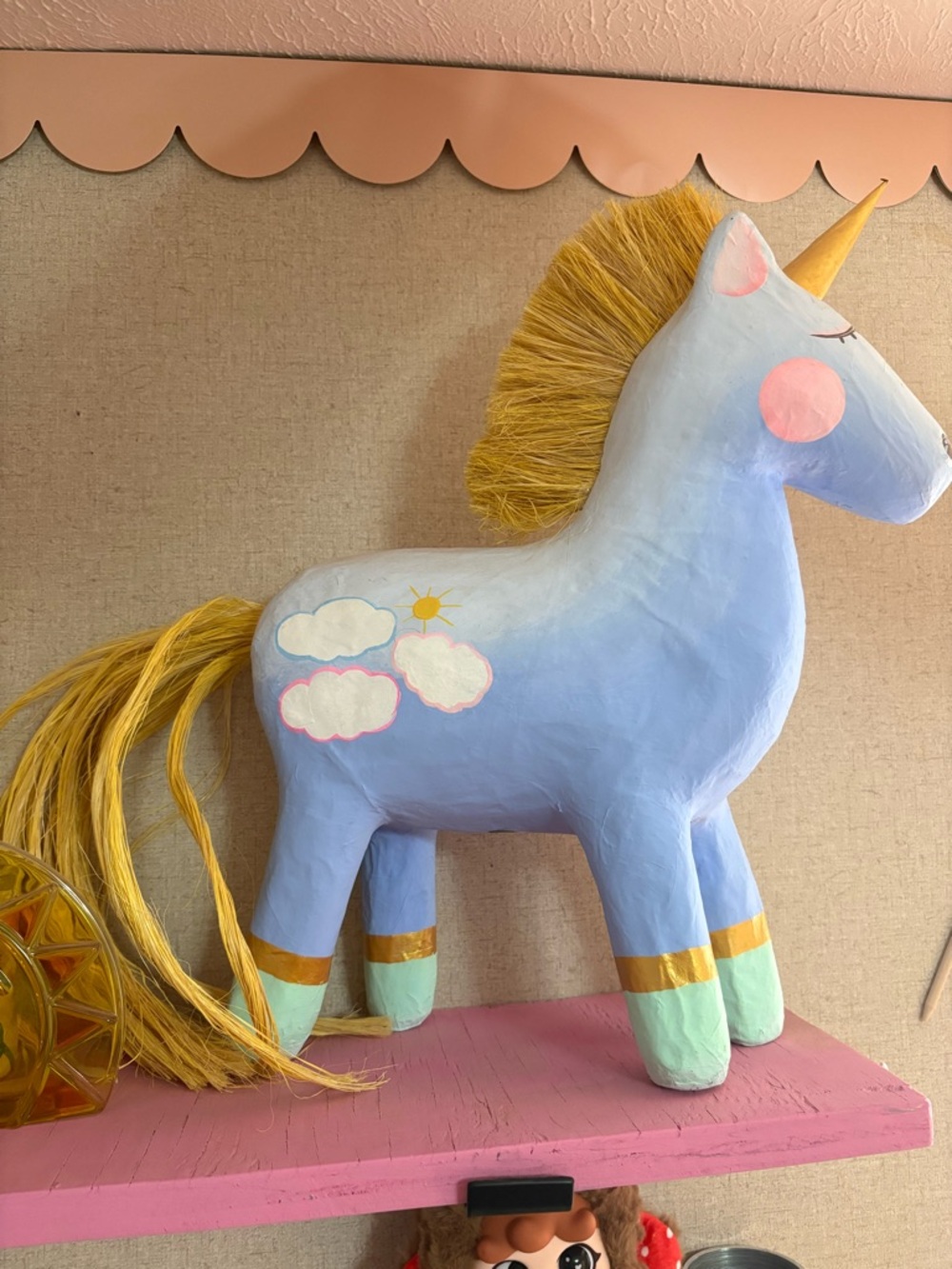 Glitterville Light Blue Unicorn Figurine with Yellow Mane